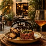 dandelion restaurant paris : tartare de bœuf et vin naturel sur plateau en bois