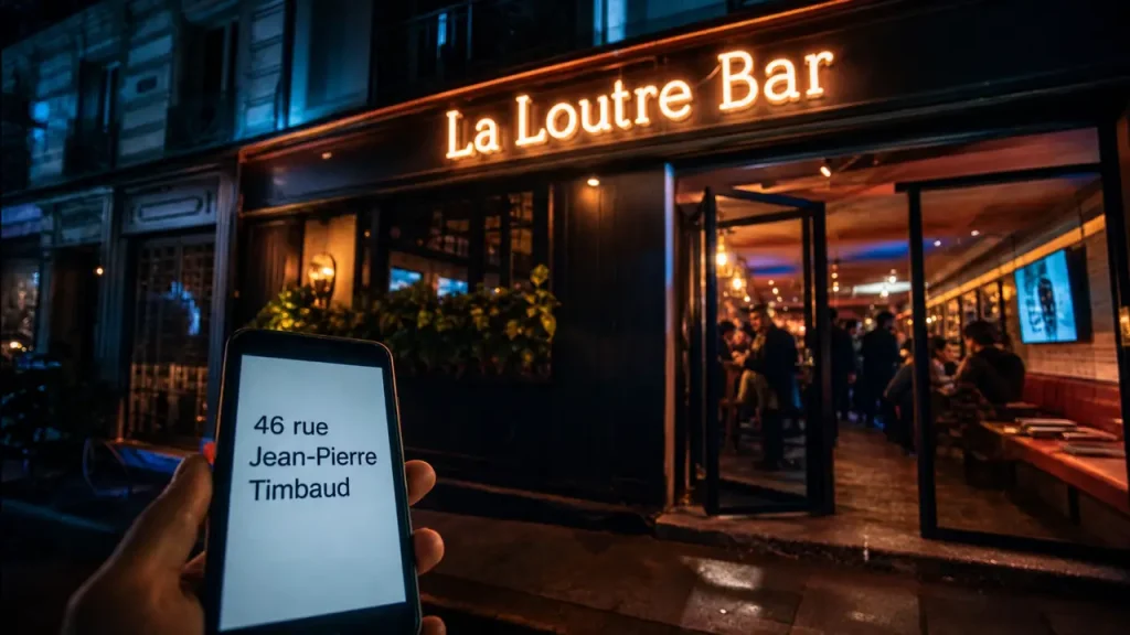 La loutre bar rue jean pierre timbaud paris, enseigne néon et porte vitrée