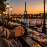 Week end en amoureux sur Paris : couple sur les quais de Seine, Tour Eiffel