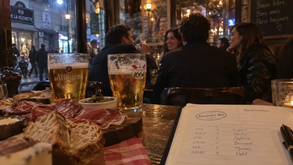 Alexandre Bar pub paris 05, bar du Quartier Latin, verres et planches apéritives