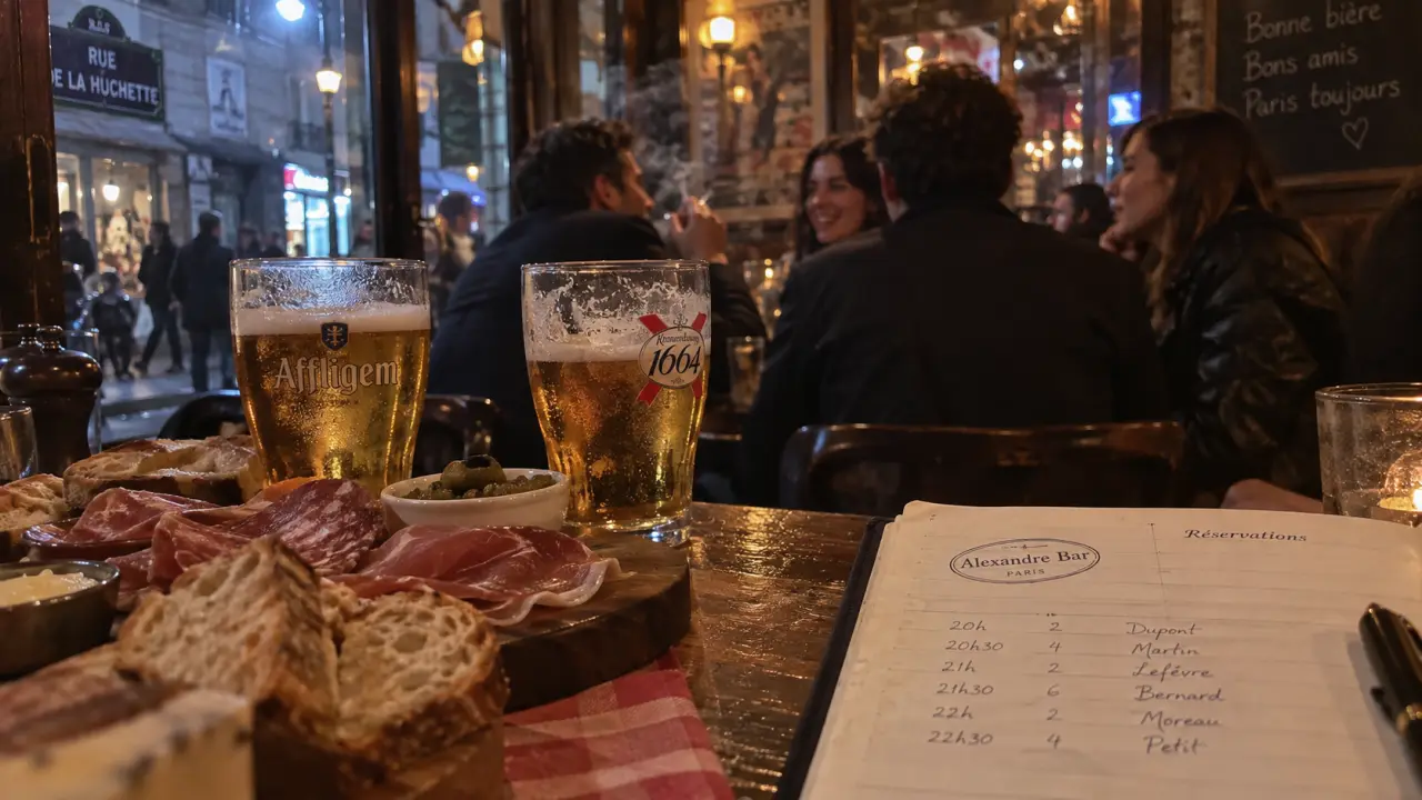 Alexandre Bar pub paris 05, bar du Quartier Latin, verres et planches apéritives