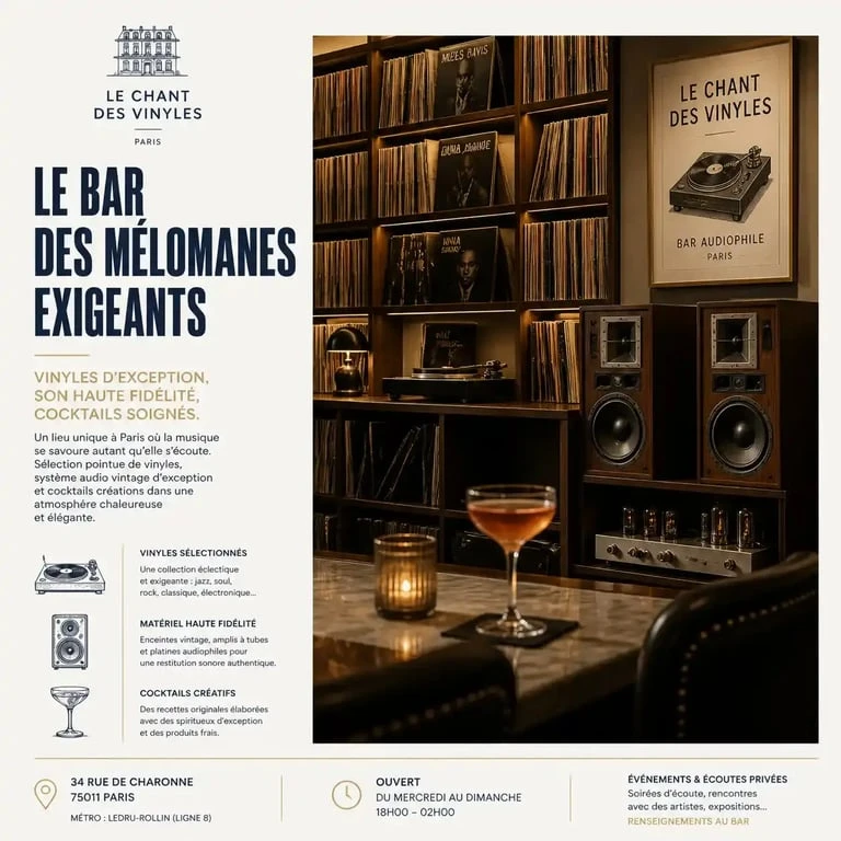 Ambiance audiophile au Wax Bar Paris avec vinyles et enceintes haute fidélité