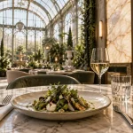 RH Paris restaurant Le Jardin RH, intérieur élégant et lumineux