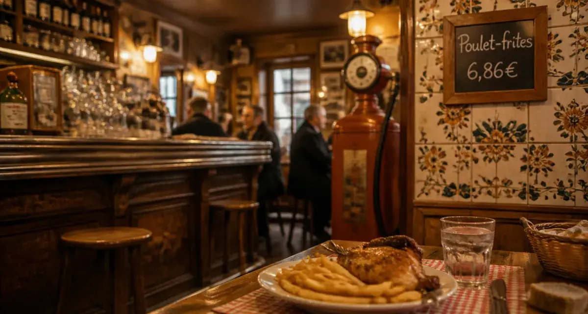 Intérieur le bar fleuri rue du plateau paris, poulet-frites 6,86 €