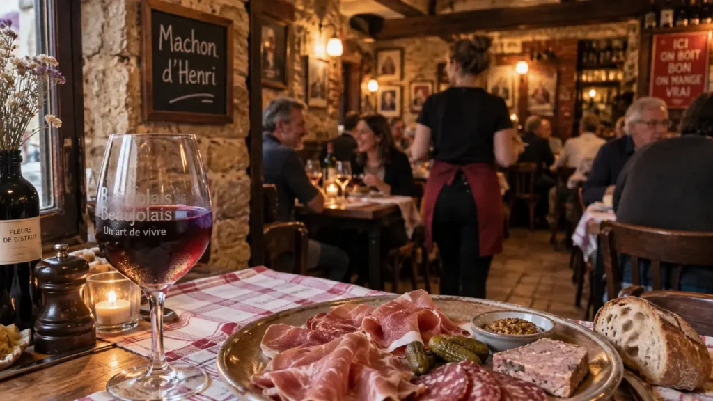 Le machon restaurant paris : bistrot lyonnais rue Guisarde, verre de Beaujolais
