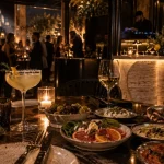 amaluna restaurant paris 18, intérieur restaurant terrasse, cocktails et assiettes méditerranéennes