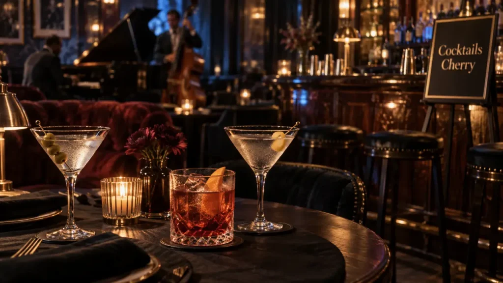 Cherry Paris restaurant : table au bar, Negroni et martini