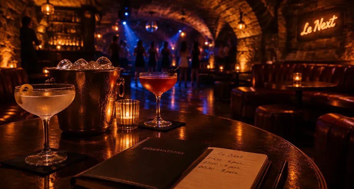 Le next bar de nuit Paris : intérieur chaleureux, néon Le Next, piste de danse