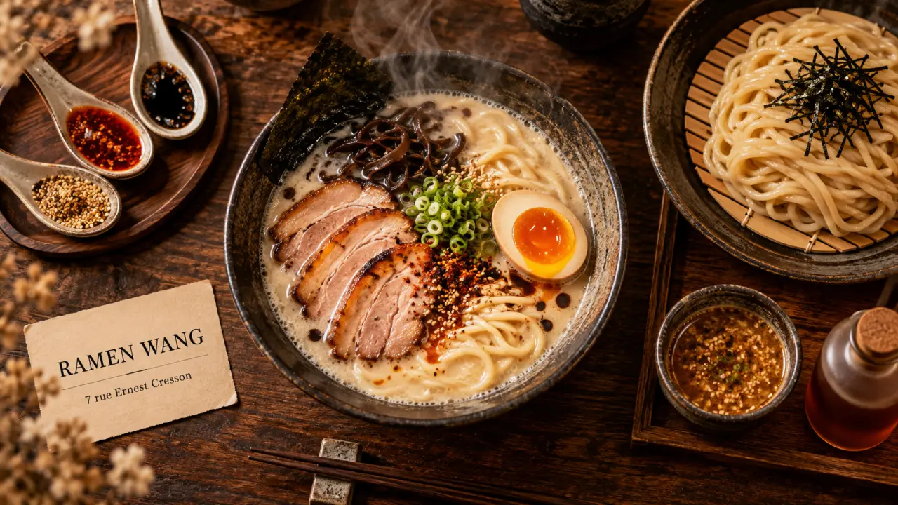 Bol de ramen fumant au restaurant RAMEN WANG, restaurant ramen paris 14