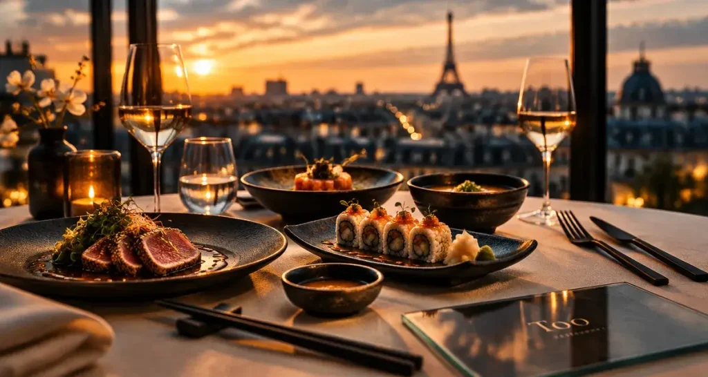 Vue panoramique au Too Restaurant Paris, cuisine fusion et desserts raffinés