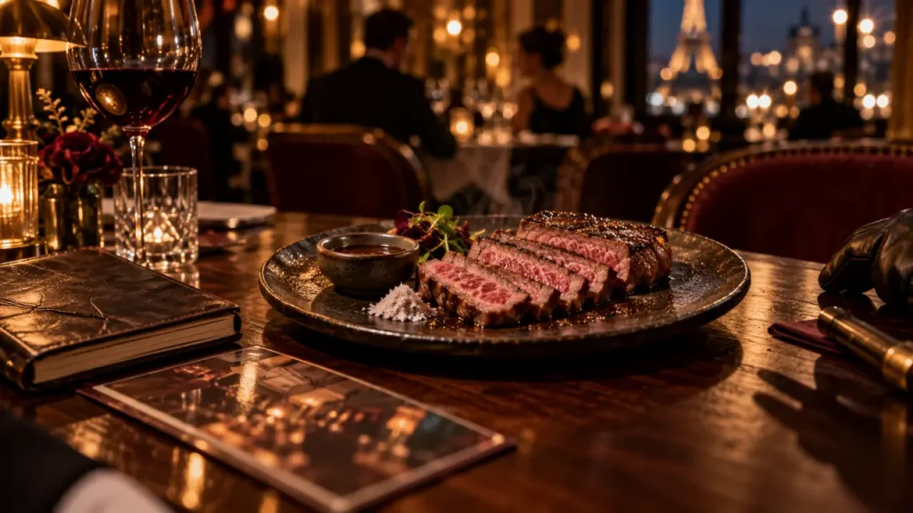 Wagyu restaurant paris : assiette chauffée de wagyu persillé